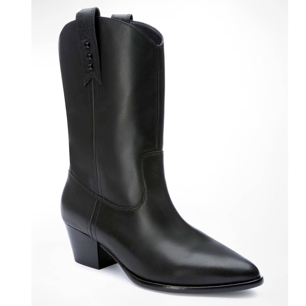 $349 Ash Hooper Calfskin black leather Cowboy Boots Size 38